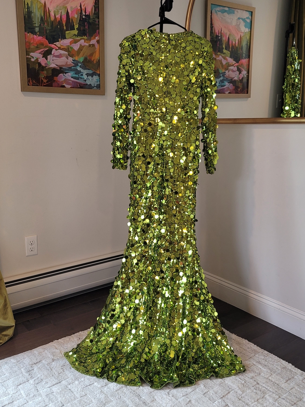 NWOT FAEREISTY Green Long Sleeve Sequin Gown Size XS - Picture 7 of 16